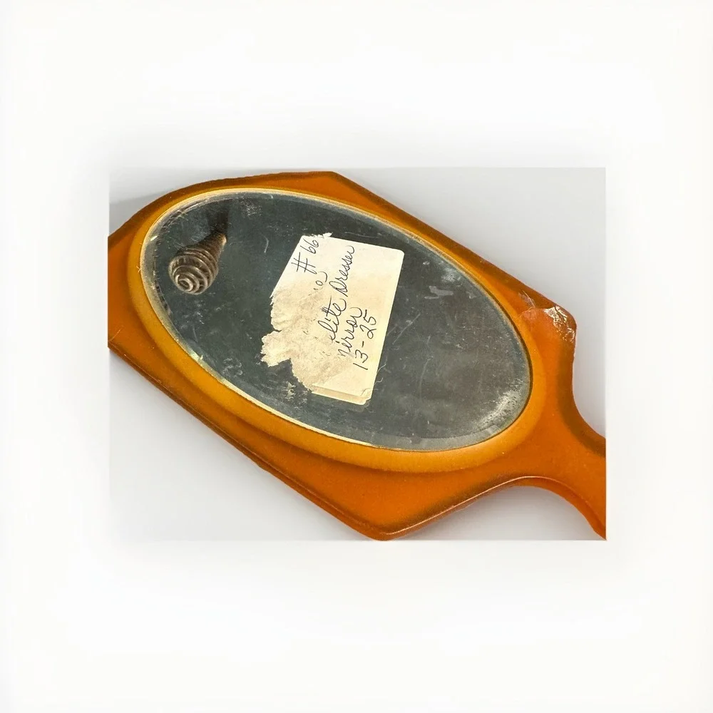 Vintage Art Deco Celluloid Vanity Mirror Yellow/Gold Pearlized 13